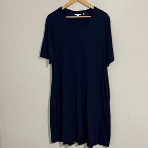 Chico’s Short Sleeve Tee Shirt Swing Dress Navy Pockets Size 3/16 Casual Comfy